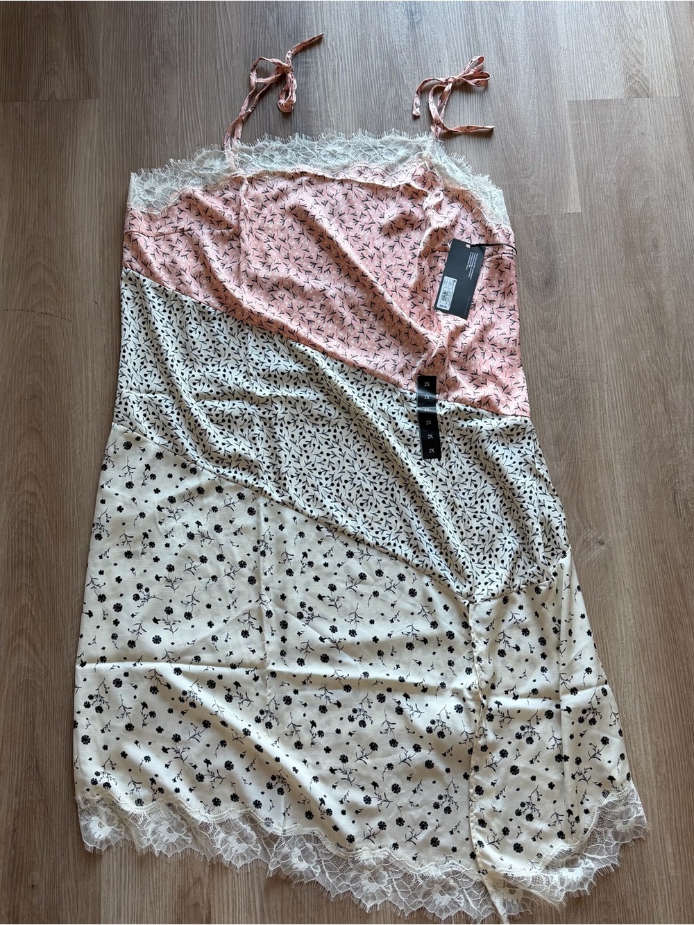 Old Navy Pink and Cream Floral Slip Dress with Lace Trim